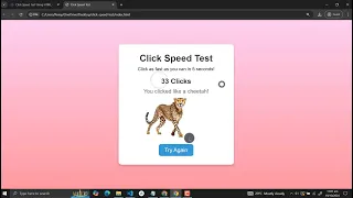 Click Speed Test Using HTML CSS and JavaScript with Source Code