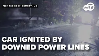 Storm knocks down live power line that lights car on fire in Silver Spring