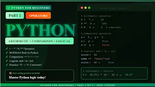 Python for Beginners Part 2 Operators Control Flow Arithmetic Comparison Logical Operators