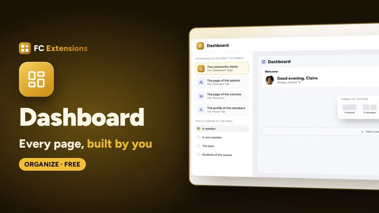 Dashboard for FluentCommunity: build your own pages, block by block
