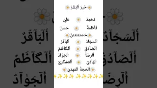 خير البشر محمد علي فاطمة حسن حسين السجاد الباقر الصادق الكاظم الرضا الجواد الهادي العيكري المهدي عج 