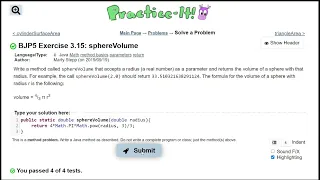 Java Practice It 3 15 sphereVolume method basics parameters return