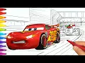 Draw LIGHTNING McQUEEN overtaking FRANCESCO in CARS 2 Tokyo Night Race Drawing and Coloring Pages