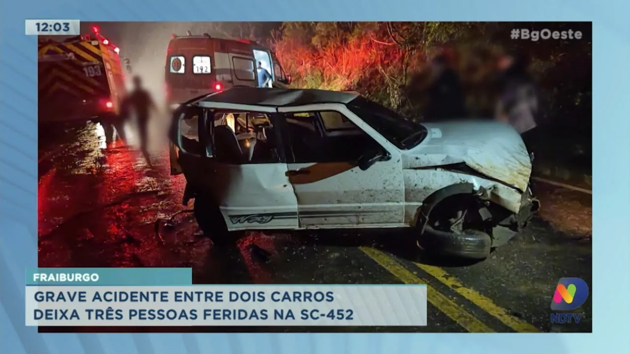 Grave acidente entre dois carros deixa três pessoas feridas na SC-452 em Fraiburgo