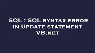 SQL SQL syntax error in Update statement VB net