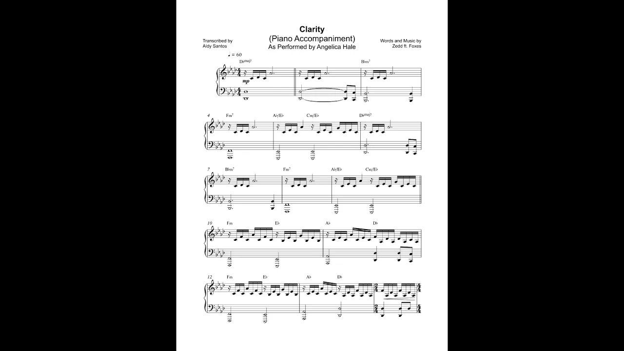 Clarity - Angelica Hale Version (Instrumental) + Sheet music