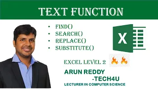 Excel level 2 Part 10 - Text function 4 find search replace substitute