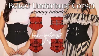 Belted Underbust Corset Sewing Tutorial & PATTERN // Fan-laced corset with *functional* belts!