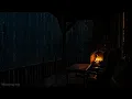 Download Lagu Dark Balcony Rain \u0026 Fireplace 🌧️🎶 Gentle Night Ambience for Calm Focus \u0026 Sleep