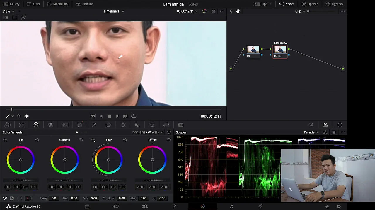 Outline Video Hướng dẫn cách làm mịn da siêu nhanh trong phần mềm Davinci Resolve