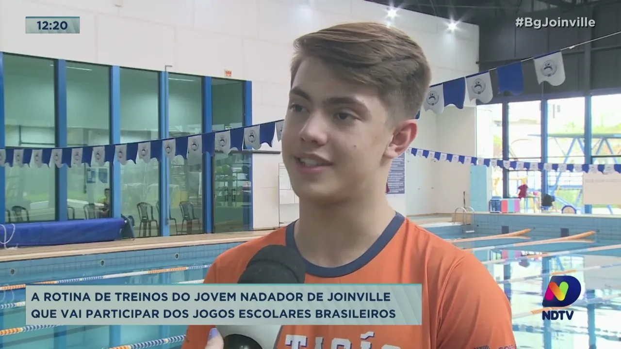A rotina de treinos do jovem nadador de Joinville que vai participar dos Jogos Escolares Brasileiros