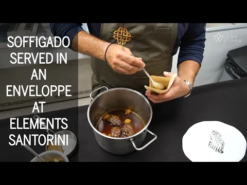 Chef Tasos Stefatos presents SOFFIGADO IN AN ENVELOPPE at Elements, Canaves Epitome Santorini