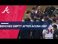 Benches clear after Ronald Acuna Jr is hit by a pitch from Jose Urena