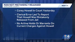 Inmate was not mistakenly released as previously reported by Buncombe County Sheriff s Office