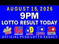 9pm Lotto Result Today August 15 2026 PCSO