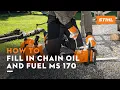 STIHL MS 170 How to fill up chain oil and fuel mixture Instruction