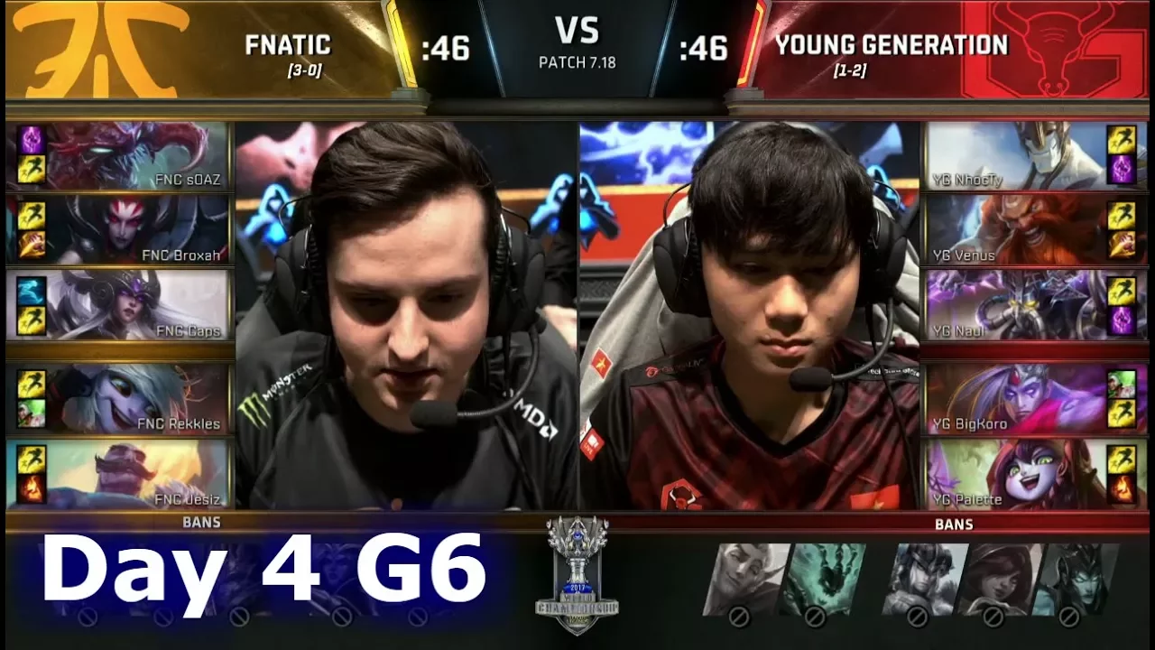 Fnatic vs Young Generation | Day 4 of S7 LoL Worlds 2017 Play-in Stage | FNC vs YG G2