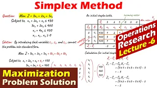 Lec-6 Simplex Method Maximization Problem Mathematical Example Solution Operations Research