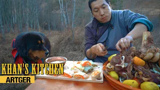 beef in the wild preparing a huge meat meal before the mongolian winter khans kitchen