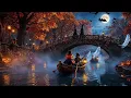 Relaxing Halloween Ambience 🎃 Cozy Pumpkin Village in Autumn Night 👻 Spooky Sounds & Halloween Music