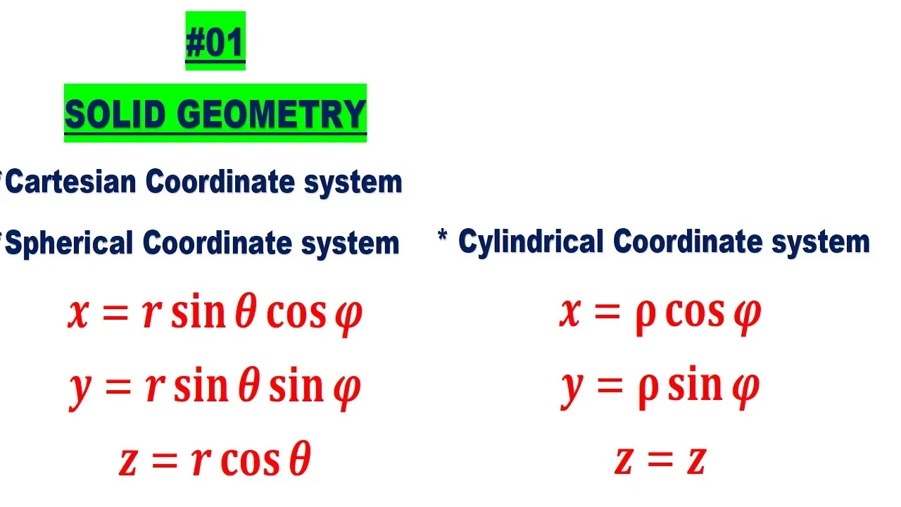 #01 Solid Geometry | Cartesian coordinate system | Spherical and Cylindrical Coordinate system