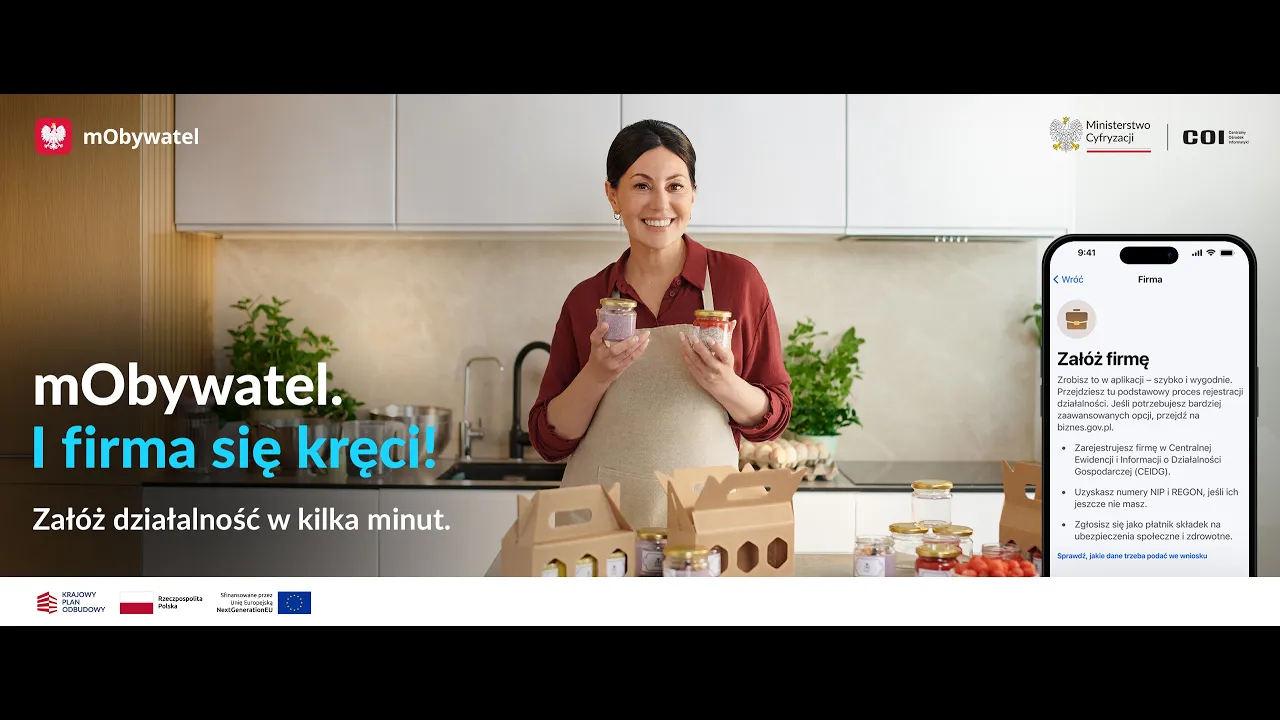 Ministerstwo Cyfryzacji — mObywatel - Załóż firmę w kilka minut (YouTube video ad)