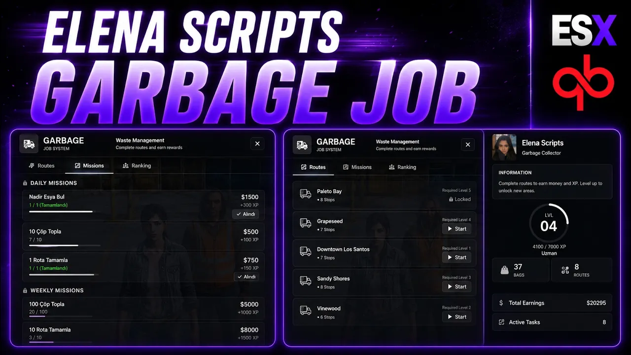 [ESX/QBCORE] Elena Garbage Job | Premium Realistic Job System OPEN