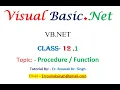 VB NET 12 1 Procedure Function in vb net type of function sub vs function
