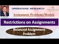 Restrictions on Assignments-Balanced Problems - Part 8