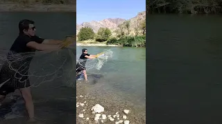 ماهیگیری با تور پرتابی زیر پل آهنی رودخانه ارس لوکیشن جذاب و پر ماهی Shorts Nature Fishin ماهیگیری 