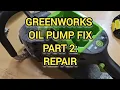 PART 2 repair or replace a broken Greenworks electric chainsaw oil pump 82v commercial 80v 60v pro