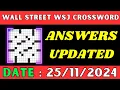 Wall Street WSJ Crossword Clue Answers for Nov 25 2024 Solved