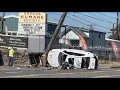 Two-vehicle crash involving power pole on Northeast Columbia Boulevard