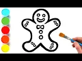 Gingerbread Man Christmas Drawing Painting and Coloring for Kids Let s Draw Paint Together