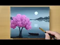 Download Lagu Black \u0026 White Landscape Painting for Beginners / Cherry Blossom / Acrylic Painting Technique