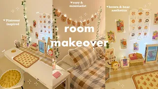Cozy room makeover aesthetic pinterest inspired brown minimalist new desk setup