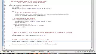 HOW TO CALCULATE AREA OF THE CIRCLE USING JAVA PROGRAM DEMO