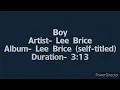 Boy by Lee Brice (Lyric video)