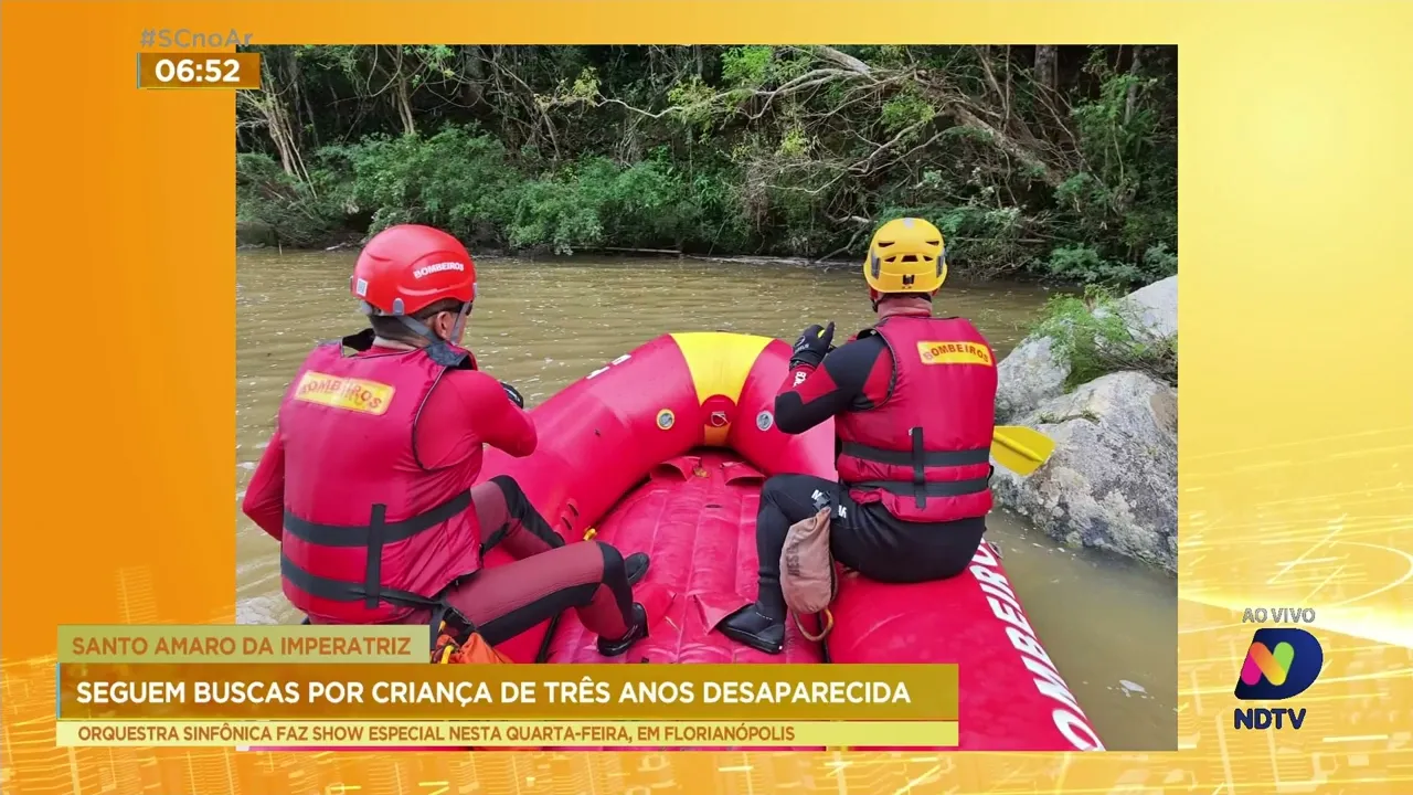 Força-tarefa segue nas buscas pelo menino de 3 anos desaparecido em rio de Santo Amaro da Imperatriz