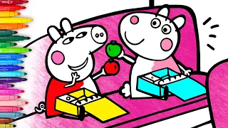 Dibuja y Colorea 🌈 PEPPA PIG y SUZY van de Viaje Escolar 🐷🚌🐑
