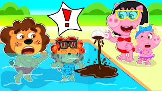 Família Leão Português | Atividades na praia | Vídeo para crianças | Desenhos Animados