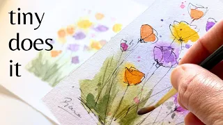 Tiny watercolor tiny painting set and tiny flowers Pure painting satisfaction in under 15 minutes