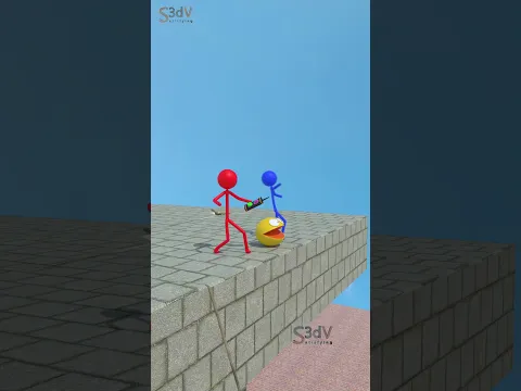 Pacman found a cinematic solution in a hopeless situation ! 🎥🤕#friendship #pacman #stickman #blender