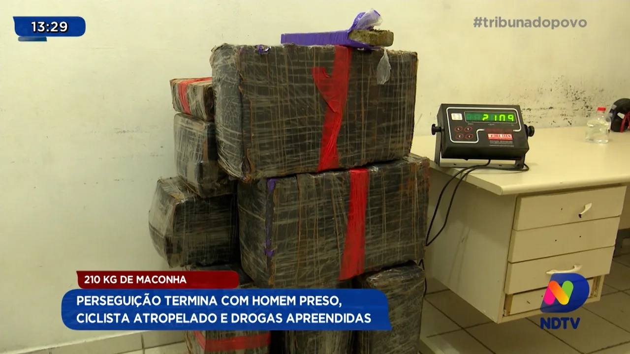 210kg de maconha: perseguição termina com homem preso, ciclista atropelado e drogas apreendidas