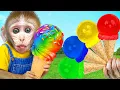 Download Lagu Macaco Rio explora a máquina de venda de sorvete e faz gelatina colorida | Animal Monkey Rio