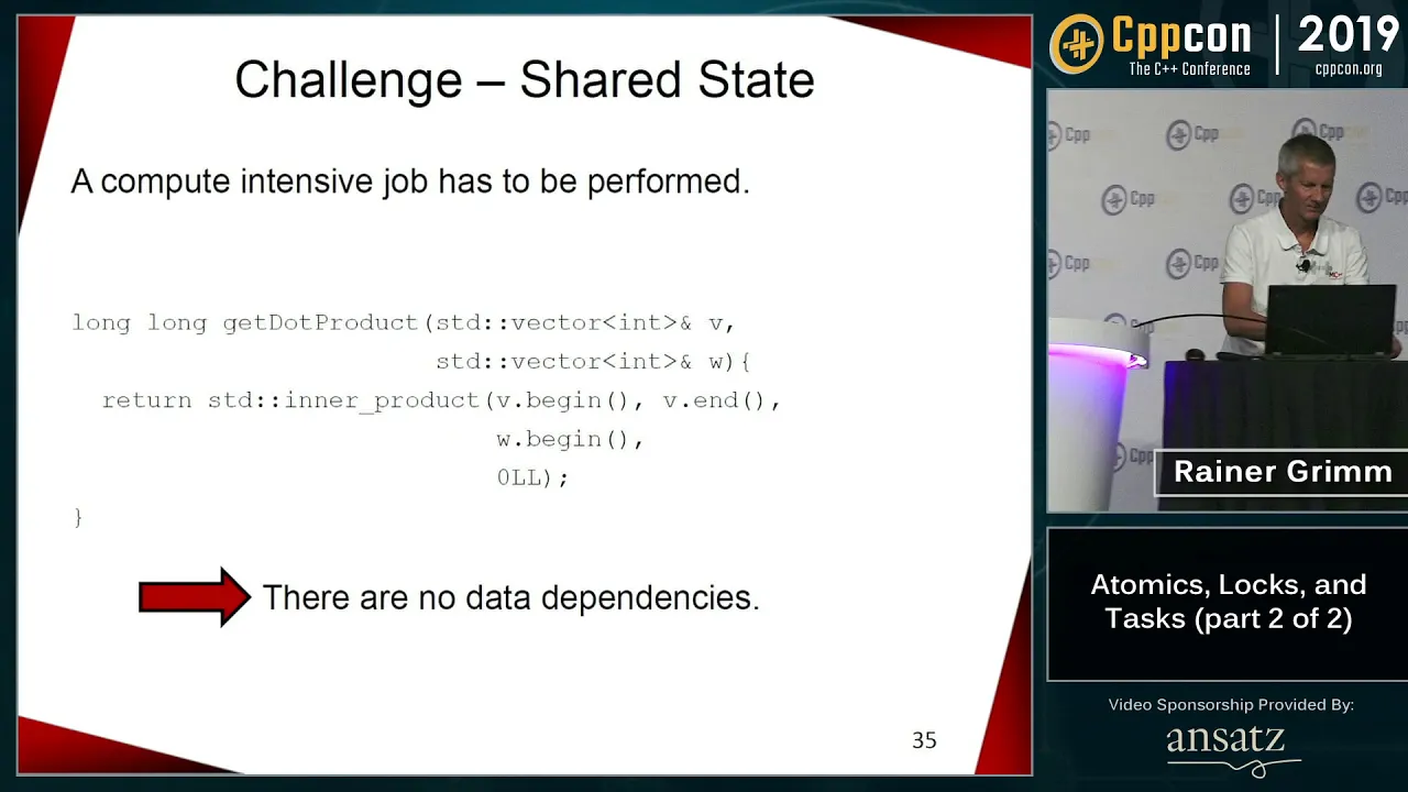 CppCon 2019: Rainer Grimm “Atomics, Locks, and Tasks (part 2 of 2)”