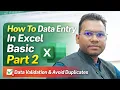 Excel Data Entry Part 2 Data Validation Avoiding Duplicate Entries