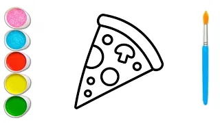 Pizza 🍕 drawing and colouring page for kids | how to draw and color pizza 