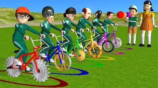 Squid Game vs Scary Teacher 3D Slow Bicycles in Circle Level Max 6 Times Challenge Who's Boss