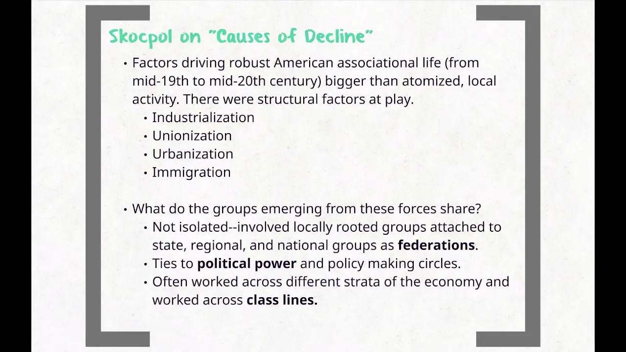 POS 307, Lecture 11: Civic Republicanism-Cautionary Perspectives on Social Capital